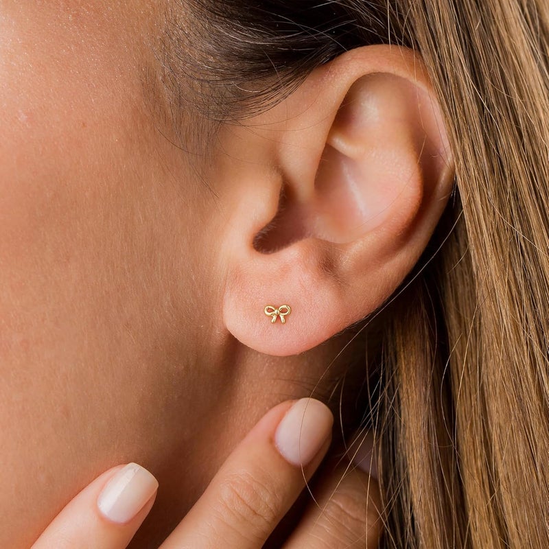JIAOGE Valentines Day Gifts for Her Kids Teen Girls - Gold Bow Earrings for Women Jewelry Huggie Hoop Stud Earrings Hypoallergenic CZ Pearl Drop Bow Earring Gifts for Girls Wedding Birthday Gifts - Image 3